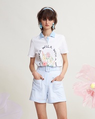 Wila-Aubrey Polo Shirt เสื้อPolo Y2K ปกKnitting พิมพ์ลายดอกไม้