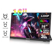 HGFRTEE Ultra Slim Portable Monitor 16.5 Inch Gaming Display for Laptop PC Mac USB-C External Monito