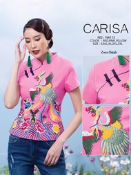 เสื้อคอจีน เสื้อผู้หญิง Carisa งานปักหงส์ ผ้าคอตตอลผสมสเปนเด็กซ์เนื้อดีมาก ซิปหลังและซิปข้าง [4115]