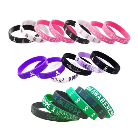 6/8pcs Rubber Bracelet Breast Cancer Awareness Bracelets Silicone Wristband Breast Cancer Awareness 