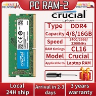 【จัดส่งภายใน 24 ชั่วโมง】Crucial DDR4 RAM 4GB 8GB 16GB 2400MHz 2666MHz 3200MHz PC4-19200/21300/25600 1.2V SODIMM แล็ปท็อป RAM