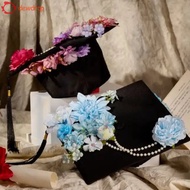 DEWDROP​ DIY Flowers Graduation Cap, Trencher Cap Mortar Board Kids Academic Hat with Tassels, Bache