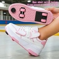 2‑in‑1 Invisible Retractable 4 Wheel Roller Sneakers, Switchable Wheel Heelys Style Skate Shoes for 