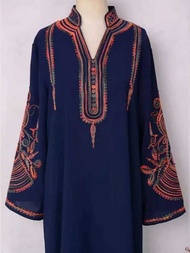 Morocco Kaftan Abaya For Women Dress Jalabiya Embroidery Dubai Long Robe Islamic Eid Muslim