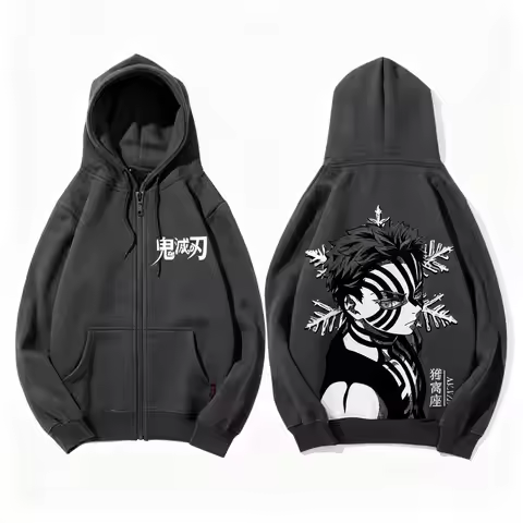 Demon Slayer Akaza Zip Up Hoodie Jackte Men Women Autumn Winter Cosplay Streetwear Anime Print Pullo