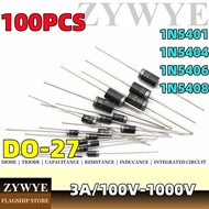 100pcs Diode 1N5401 1N5404 1N5406 1N5408 In-line Diode Rectifier Diode DO-27 3A 1000V