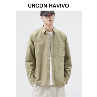 URCDN RAVIVIO新款純色長袖襯衫日系潮牌純棉翻領高級感襯衣外套