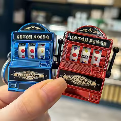 Mini Slot Machine Key Chains Plastic Funny Lucky Jackpot Keyrings Multiple Colors Safety Fruit Slot 