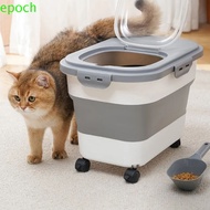 EPOCH Cat Dry Food Box, Collapsible Plastic Dog Food Storage Container, Large Capacity with Wheels Transparent Flap Pet Food Storage Barrel For Dogs Cats