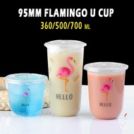 100pcs 95mm Milk Tea Cup Flamingo Plastic Cup U Cup For milk Tea Juice 360/500/700ML