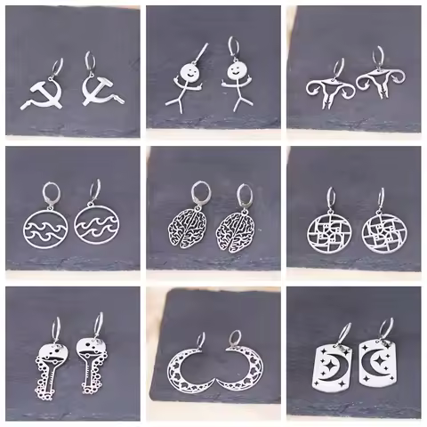 Kinitial Stainless Steel Uterus Ocean Wave Brain Moon Meditation Yoga Girl Skiing Earrings For Women