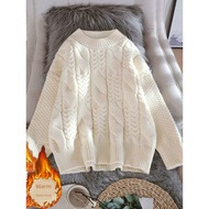 sweater woman winter sweater woman Loose Loose Fleece-lined White Crewneck Sweater