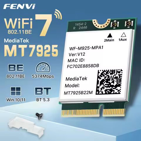 FENVI MT7925 WiFi 7 Network Card 5400Mbps For Bluetooth 5.3 Tri Band 2.4G 5Ghz 6GHz M.2 NGFF Wireles