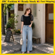 Ready Stock Korean Floral Print Puff Contrast Sleeve Top E0607