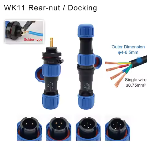 Waterproof Connector SP11 IP68 Soldering Male Plug & Female Socket Rear-nut Docking Panel Mount 2/3/