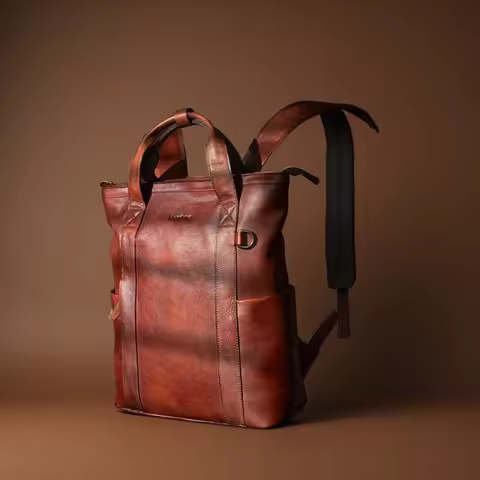 New vintage handmade patina backpack, Japanese style large capacity leather laptop bag for men and w