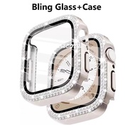 Bling Glass+Cover For Apple Watch Case 40mm 41mm 44mm 45 44 mm women Diamond bumper+Screen Protector For i-watch series 7 9 8 5 6 SE