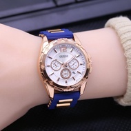 jam tangan wanita guess rubber tanggal aktif - biru putih