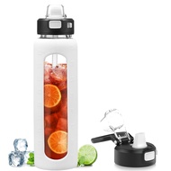 Kodrine Water Bottle with Soft Straw and Carry Loop, 32 oz Glass Water Bottle with Locking Lid, Clea