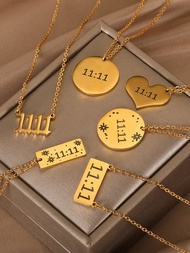 1Pc Vintage Angel Number 1111 Pendant Necklace For Women Heart / Round / Square 11:11 Digits Necklac