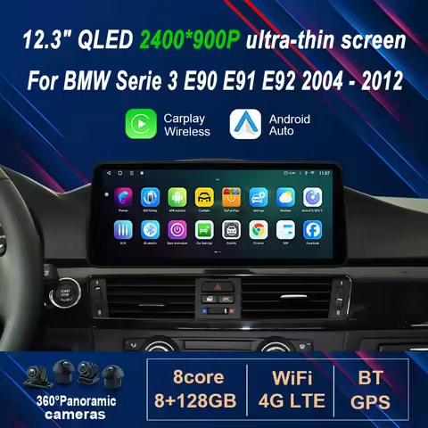 2400*1200P 12.3" ultra-thin Android 14 for BMW Serie 3 E90 E91 E92 2004-2012 Car Radio Video Multime