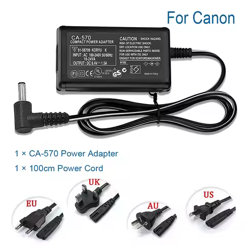CA-570 Adapter/Charger for Canon R60 ZR65MC ZR70MCDC10 DC100 DC19 DC20 DC21 LEGRIA HF G30 XA10 XA20 