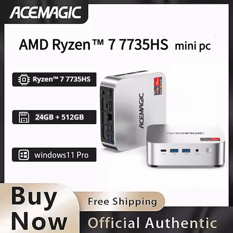 ACEMAGIC Mini PC AMD Ryzen 7 7735HS 24GB RAM 512GB SSD Windows 11 Pro Mini Computer 4K Triple Displa