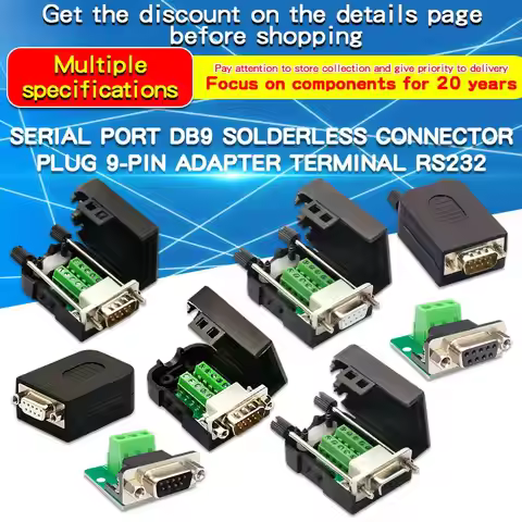 Serial Head DB9 Solder-Free Head Transfer-free Plug 9-Pin Adapter Terminal RS232/COM Port Female Hea