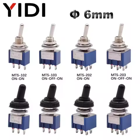 5pcs/lot 6mm MTS-102 103 MTS-202 203 Mini Toggle Switch 2 3 Position 6A 125VAC ON ON/ON OFF ON SPDT 