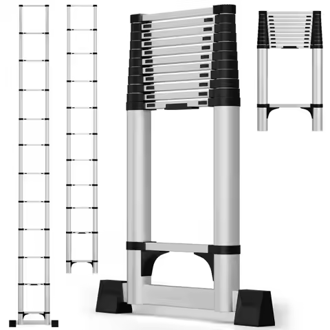 12.8/15.5ft Telescoping Extension Ladder, Stainless Steel Folding Telescopic Ladder with Locking Mec