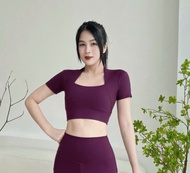 Áo Croptop Thể Thao Nữ Tập Gym Yoga Aerobic Chất Vải Thun Lạnh Co Giãn 4 Chiều Thấm Hút Mồ Hôi Có Mú