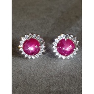 #A404 100% Natural Rare 6 Rays Ruby Earrings 14K Gold Plated H10.8m