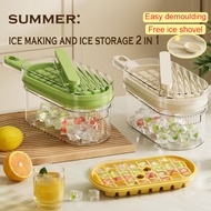 One press 64-hole double layer Ice Cube Mold Silicone Ice Tray Ice Making Box Ice Storage Box Freezer Ice Box  with Ice Scraper Tools with Handle for Easy Storage制冰盒