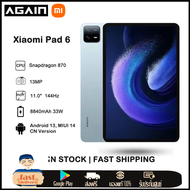 In stock Xiaomi Mi Pad 6 Tablet CN Version Snapdragon 870 11inch 144Hz 2.8K Display 4 Stereo Speakers 8840mAh 33W Fast Charger Android 13 MIUI14 wifi version