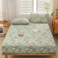 1pc Light Green Rose Floral Pattern Fitted Sheet, Dust Cover, Bed Cover Suitable For Double, Full, Q