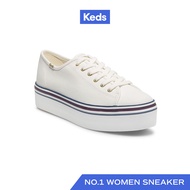 [ SUPER DEAL ] KEDS รองเท้าผ้าใบ มีส้น รุ่น TRIPLE UP VARSITY สีขาว ( WF66389 )