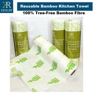 Kessler Reusable Bamboo Kitchen Towel 100% Tree-Free Bamboo Fibre 28x28cm 20sheets and Up to 2000 Uses Per Roll