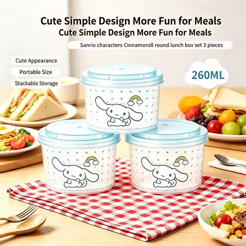 Official Cinnamoroll Round Food Storage Container Food Grade PP Microwave Safe Airtight Sealed Snack