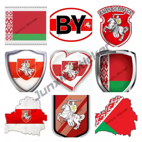 Belarus Red and White Flag of Belarus Belarusian Knight Minsk Flag Hield Crest Long Live Belarus Car