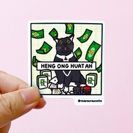 (SG) "heng ong huat ah" singlish cat meme waterproof vinyl sticker