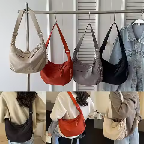 Canvas Lightweight Solid Color Dumpling Bag Crossbody Bags Large Capacity Korean Simplified Shoulder
