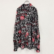 古著 CARDCHE 長袖全印花 T 卹，顏色籃球圖案，黑色，尺寸 2XL