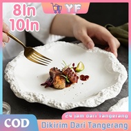 8/ 10 IN Aesthetic White Ceramic Kitchenware Unique Aesthetic Steak Serving Plate/