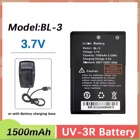 Baofeng UV-3R Li-ion Battery 1500mAh Model BL-3 Or with Charger Base Rechargable For BF-T6 BF-C50 BF