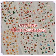 6PCS/1Set Nail Art Christmas Nail Sticker Happy Christmas Element Ribbon Bow 5D Embossed Decal Nail 
