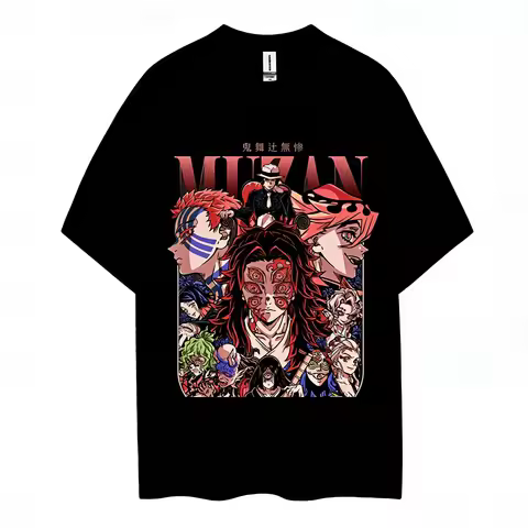 2026Anime T Shirt Men Women Demon Slayer Muzan Kibutsuji Graphic Tee 2026 Summer Cotton Shor Sleev C