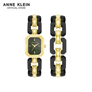 Anne Klein AK4078BKST0000 Box Set Black Mother of Pearl Gold Tone Rectangle Watch with Acrylic Bracelet