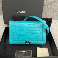 【珍稀皮革】香奈兒 Chanel Le Boy WOC 水藍  銀扣