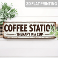 2D แบน, โลโก้สถานีกาแฟวินเทจ - ของตกแต่งร้านกาแฟสไตล์ชนบท, พร้อม "Coffee Station In A Cup" - ขนาดใหญ