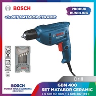 mesin bor kayu &amp; besi 10mm bosch gbm 400 + matabor keramik set